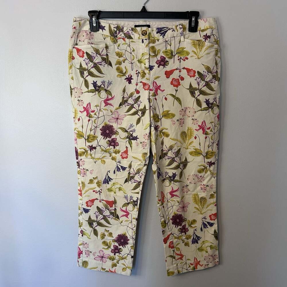 Lands End Women’s Sz. 14 Floral Mid Rise Straight Leg Crop Pants Hippie Boho